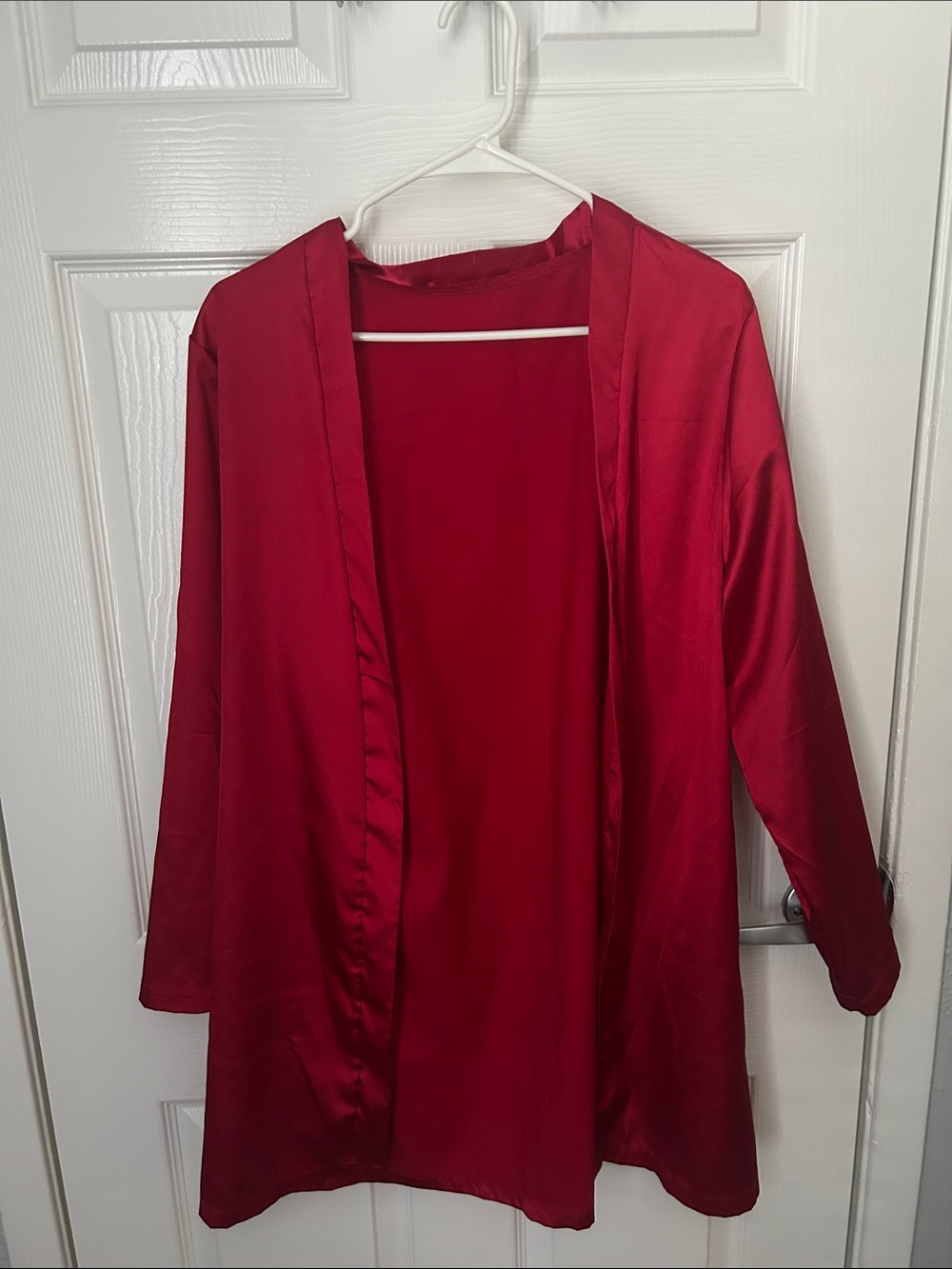Women's Red Satin Open Kimono Robe